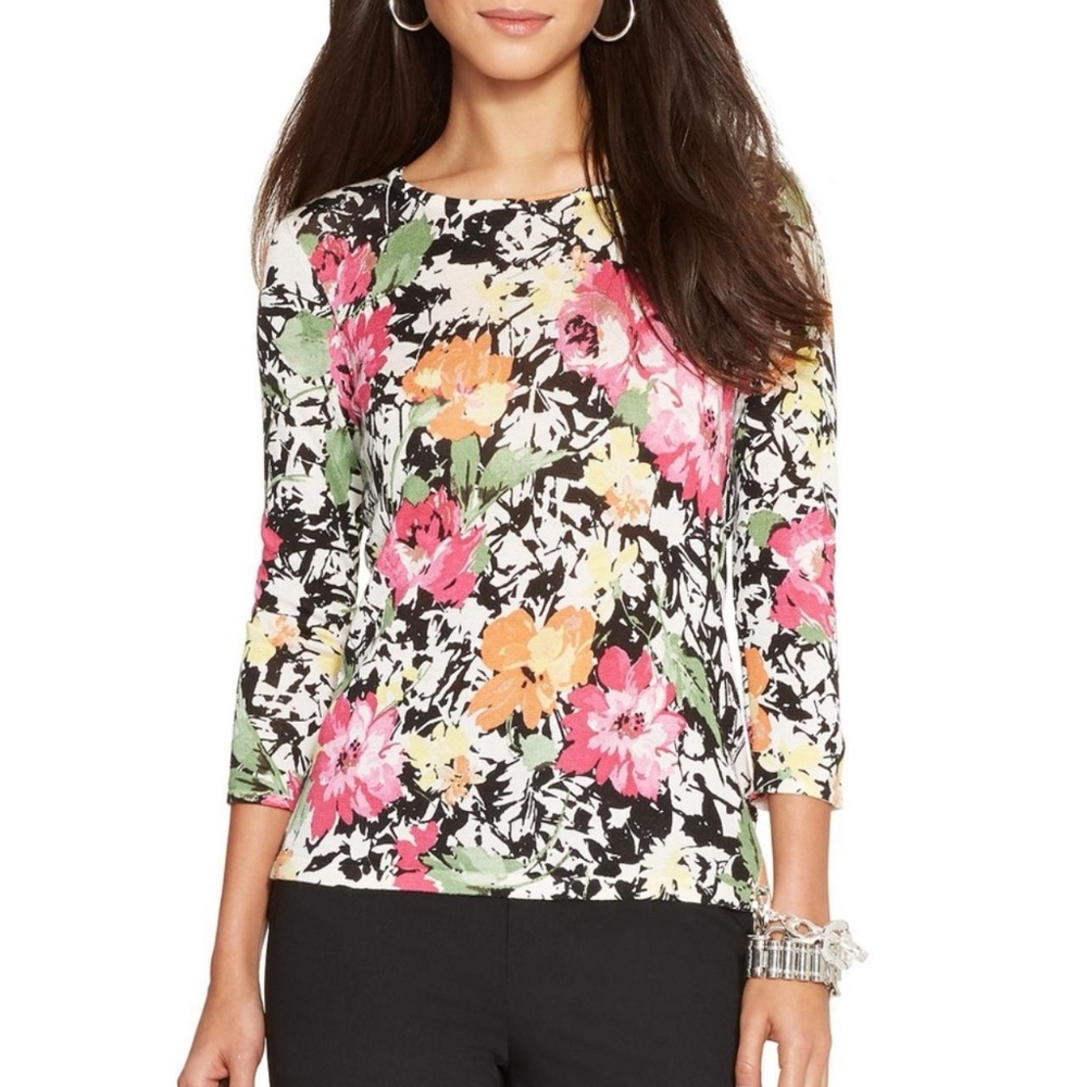 Lauren Ralph Lauren 100% Linen Floral Print Top Multicolor – Women’s L
